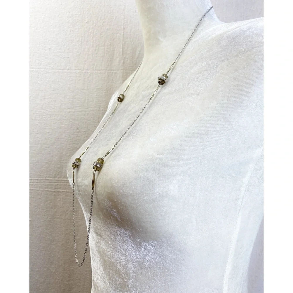 Loft Long necklace Silvertone chain bar links, faceted glass beads rhinestones